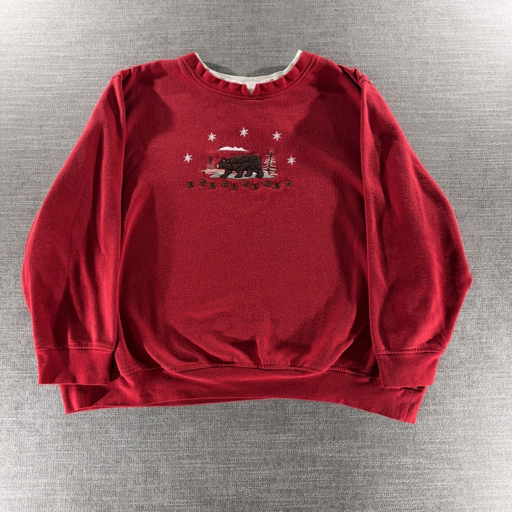 Shenanigans Bear Sweatshirt Mens 3X Red Good Embroidered Wildlife Graphic Crew